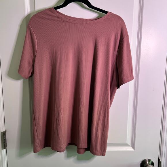 Nine West Soft Spun Ribbed Tee Mauve XXL Stretch Short Sleeve Minimalist Top - Picture 3 of 3